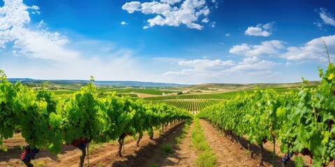 Naklejka premium Vineyard Landscape Under Blue Sky