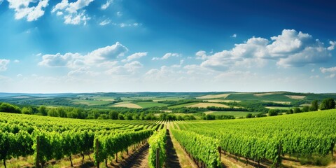 Naklejka premium Vineyard Landscape Under a Blue Sky