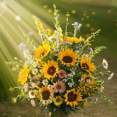 Beautiful bouquet of bright field flowers