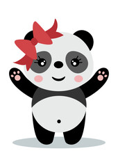 Happy panda girl with bow