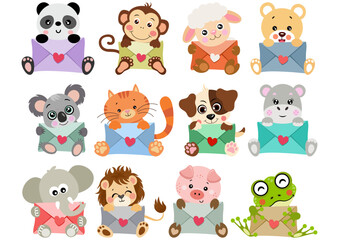 Obraz premium Set digital collage of cute animal love letters.cdr