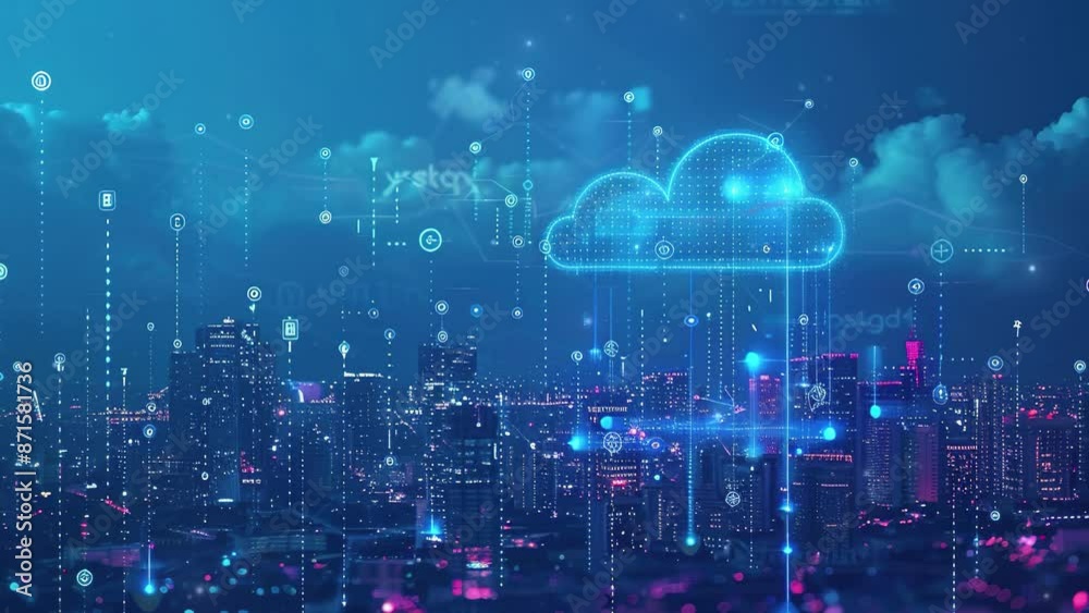 Poster concept digital technology network connection and cloud icon. futuristic digital network with cloud 