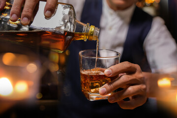 Bartender pouring Whiskey, on  bar