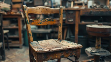 A wooden chair in the process of being refinished, highlighting craftsmanship and renewal.