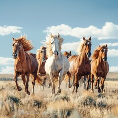 Obraz premium Herd of wild horses running across plains ,isolate ,minimal, simple background