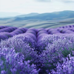 Obraz premium Rolling hills of lavender in bloom ,isolate ,minimal, simple background