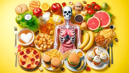 Unhealthy products. food bad for figure, skin, heart and teeth