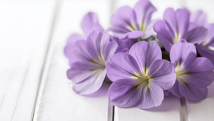 Obraz premium Violet flowers on a white wooden background