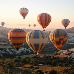 Naklejka premium Colorful hot air balloons over a valley ,isolate ,minimal, simple background