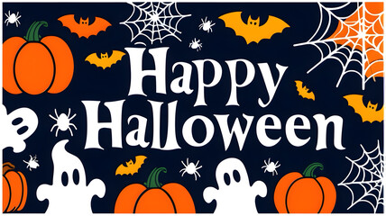 Happy Halloween text with Halloween themes