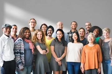 A team of diverse people doing a group photo