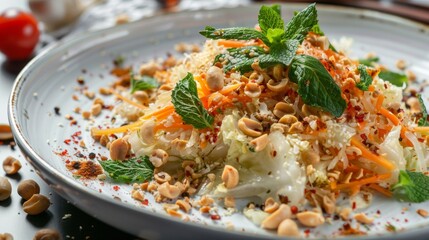 French cuisine. Cabbage salad with peanuts and mint.