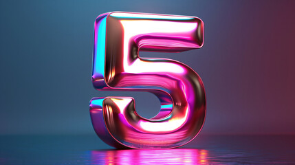 Futuristic 3D Number 5 with Metallic Flat Design