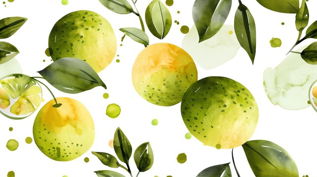 Vibrant watercolor pattern of hand-drawn limes in a seamless design