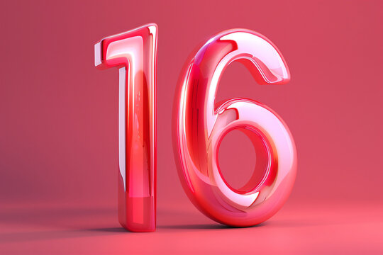 3D Number 16 Glossy and Elegant Flat Design