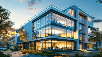 Fototapeta premium Modern Office Building at Twilight