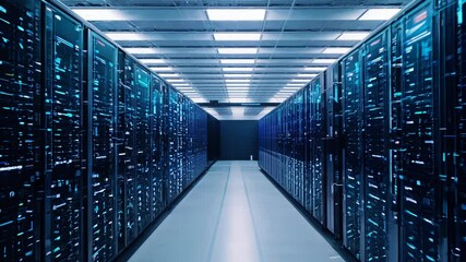 Modern Data Center with Blue Lighting