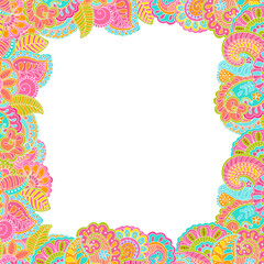 Colorful doodle floral motifs border square card