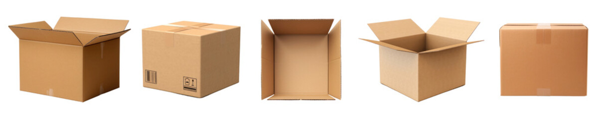 Cardboard parcel box  png cut out element set