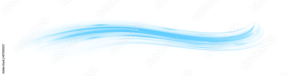 Poster Digital image of light rays, striped lines on a blue light background. Design element for visualizing air or water flow. Light, light garland PNG.	
