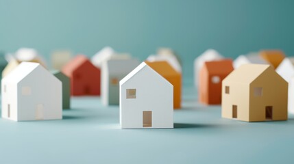 Miniature houses made from colorful cardboard, realistic scale model, isolated background, studio lighting, detailed and lifelike