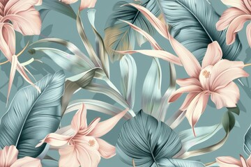 Seamless pattern made up of tropical flowers.