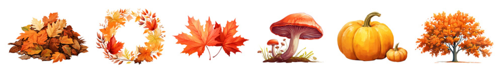 Autumn illustration element  png cut out element set