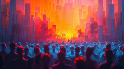 A detailed paper cut scene of a business conference, with a stage, audience, and a keynote speaker presenting. 