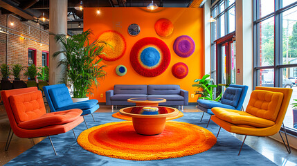 Modern Vibrant Coworking Space with Shared Desks and Stylish Decor
