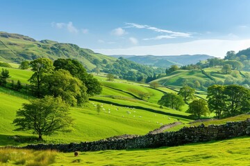 Fototapeta premium bright morning light creates a picturesque countryside scene