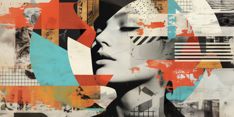 Fototapeta premium Abstract Portrait Collage with Modern Geometric and Colorful Elements