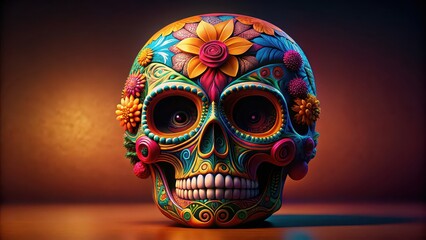 Realistic sugar skull decorated with vibrant Mexican colors , Mexican, Day of the Dead, celebration, festive, culture