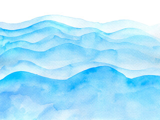 Obraz premium abstract blue watercolor wave hand drawn. tranquil paint stroke, isolated white background