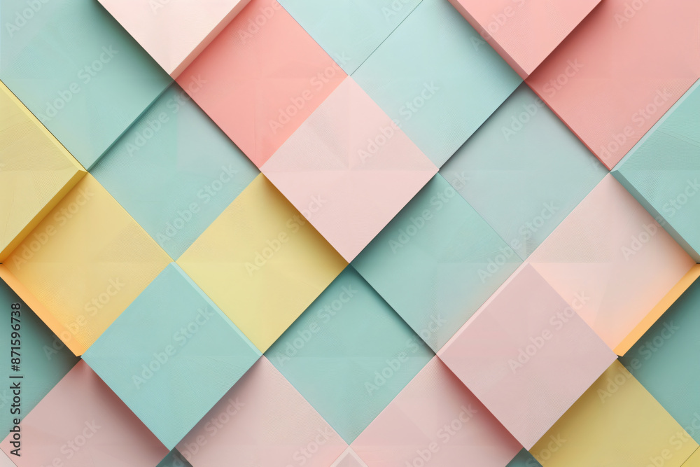 Poster 3d rendering of a geometric background with pastel colored squares for presentation design, web bann