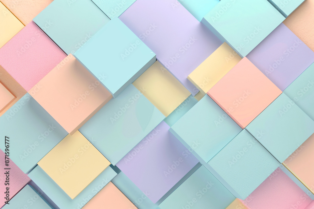 Poster 3d rendering of a geometric background with pastel colored squares for presentation design, web bann