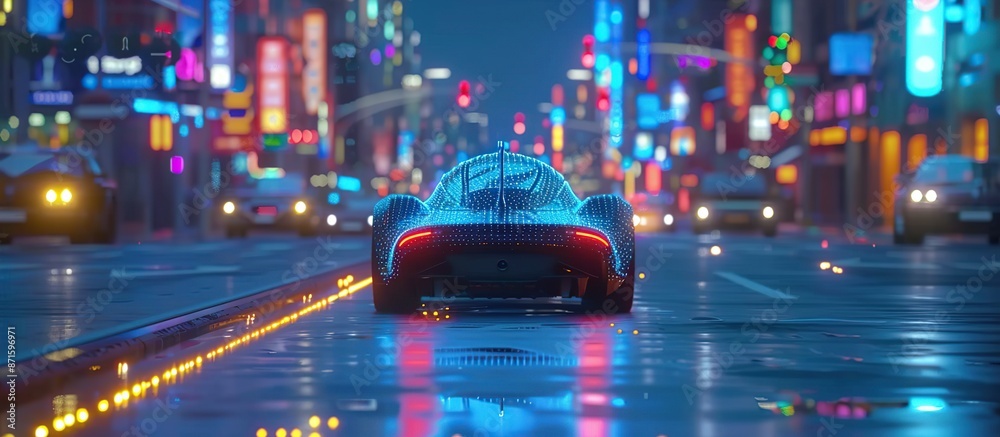 Poster Smart car autonomous with autopilot. a HUD technology with graphic sensor radar signals.