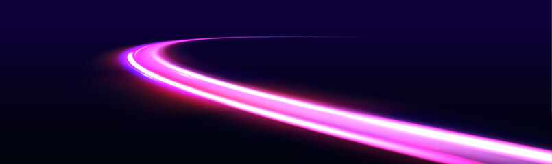 Long exposure of motorways as speed. Neon spiral lines in yellow blue and purple colors. Image of speed motion on the road.	