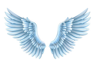 Naklejka premium A pair of large, blue angel wings spread against a transparent background. PNG