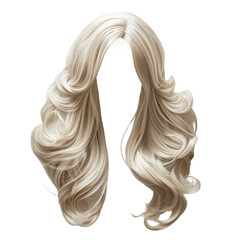 A long, wavy blonde wig isolated on a transparent background. PNG