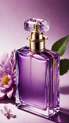 purple bottle of perfume with flower