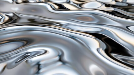 Silver metal fluid, glossy flowing chrome mirror water effect liquid abstract background 