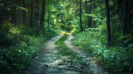 Fototapeta premium A forest path with a dirt road leading through it