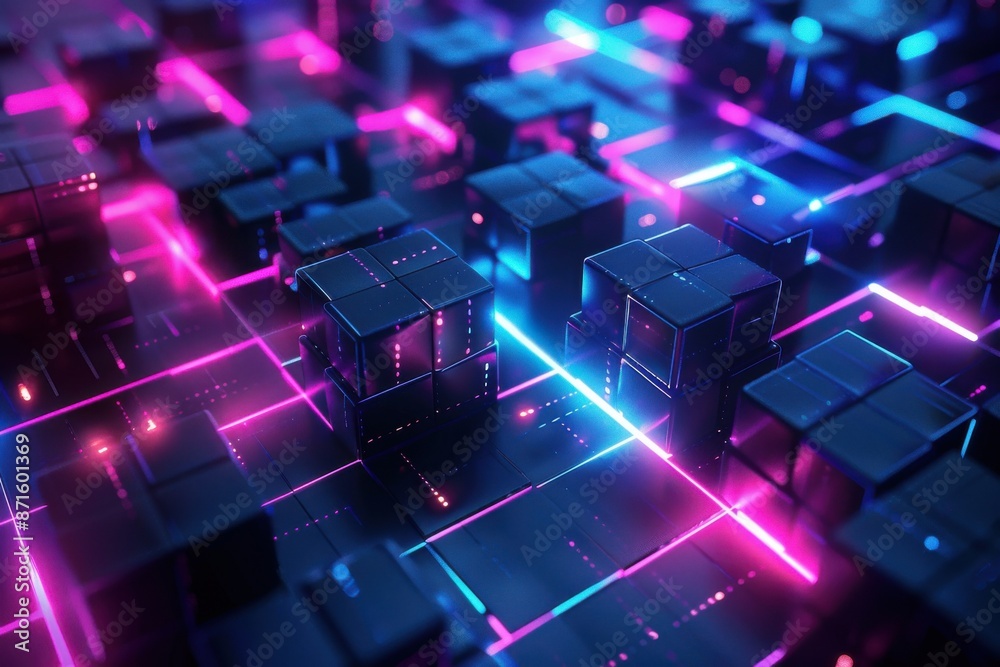 Wall mural a close up of a colorful cube pattern with neon lights
