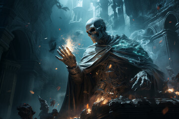 Fototapeta premium A Lich Casting A Spell In An Ancient And Ruined Temple