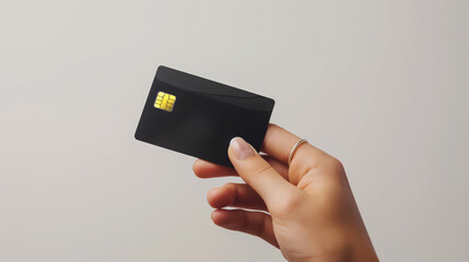 Luxury Black Matte Credit Card Held by Manicured Hand on White Background