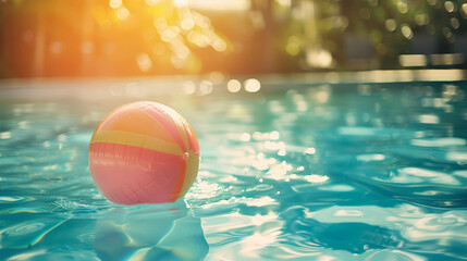 beach ball floating on the water in swimming pool 