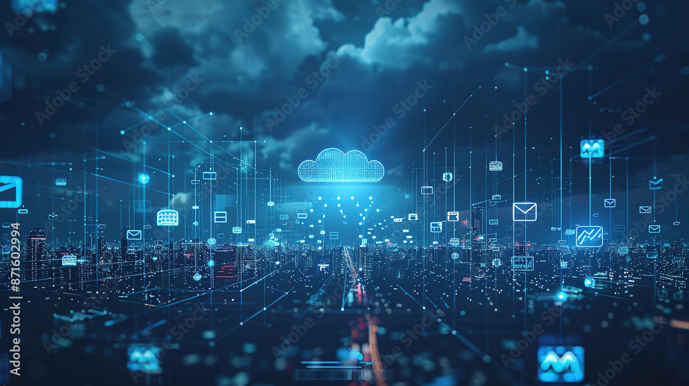 Poster concept digital technology network connection and cloud icon. futuristic digital network with cloud 