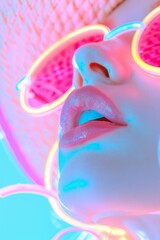 A visually striking image inspired by modern art, showcasing a person's neck adorned with stylish accessories, set against a background of vibrant colors and glowing elements.
