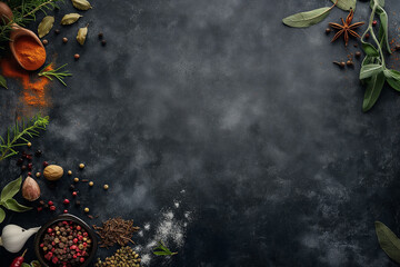 A dark gray background with spices © Thiwa