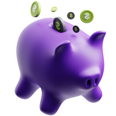 Piggy bank 3D Illustration. Transparent background. Finance theme.